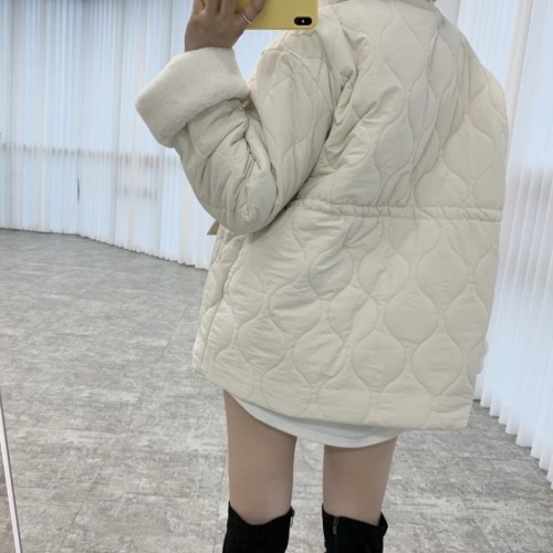 Korean chic retro stand-up collar multi-pocket zipper drawstring waist warm padded jacket for women