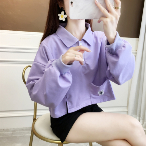 Polo collar short sweater women's new spring and autumn foreign style age reduction loose design top tide