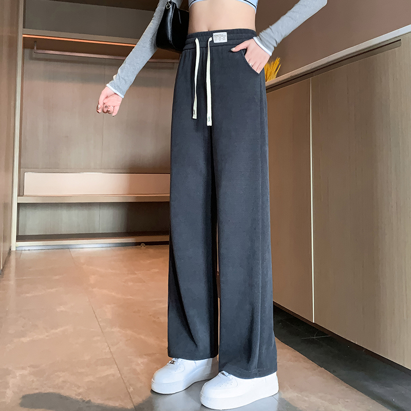 Wide-leg pants for women, high-waisted, loose, straight, slim, black casual sports spring and autumn trousers