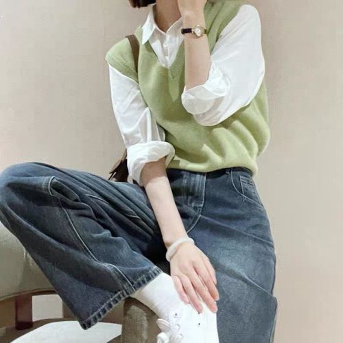 Autumn and winter temperament goddess Fan Yangqi age-reducing cool salt series wearing a casual fashion shirt vest slimming two-piece suit