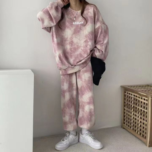 Spring and autumn tie-dye suit women's long-sleeved trousers two-piece suit spring and autumn winter fashion casual sportswear for couples
