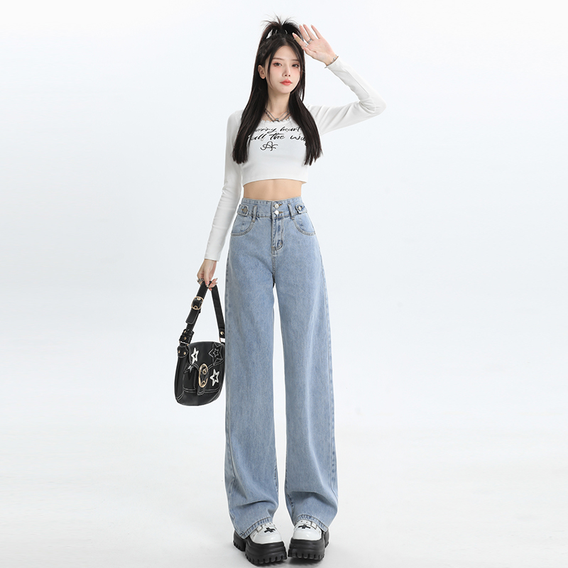 ~Retro straight-leg jeans for women 2023 autumn and winter loose high-waist slim Korean style wide-leg pants for small people