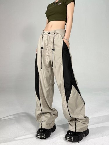 European and American autumn high street design pleated wide-leg casual pants for women, thin, straight, drapey, floor-length mopping pants