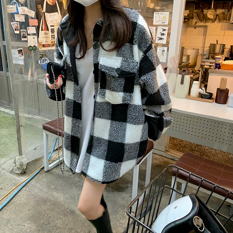 Original Lapel Internet Celebrity Fashionable Retro Plaid Wool Jacket for Women