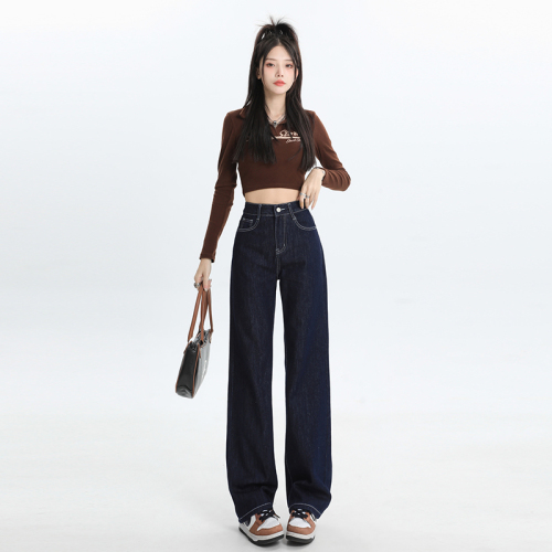 ~Straight-leg jeans for women  autumn and winter new narrow version loose high-waist slim wide-leg pants for small people