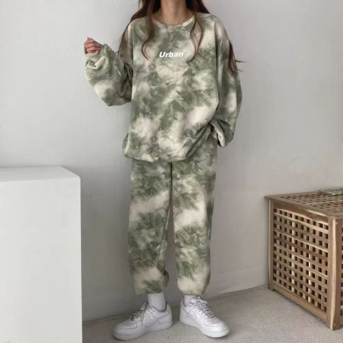 Spring and autumn tie-dye suit women's long-sleeved trousers two-piece suit spring and autumn winter fashion casual sportswear for couples