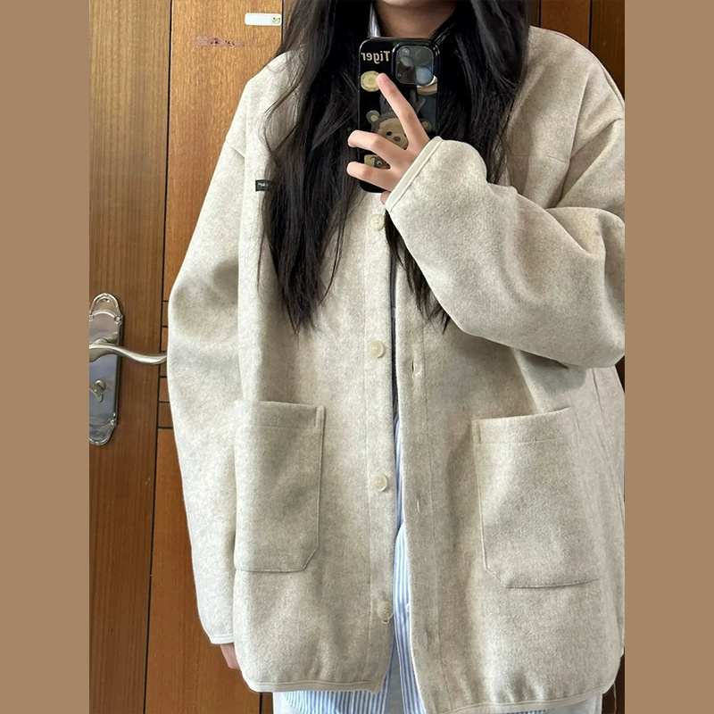 American retro autumn thin casual sweatshirt jacket for women spring and autumn 2023 new gray high-end cardigan