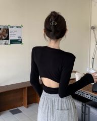 Pure cotton American hot girl niche simple short slimming hollow short backless T-shirt