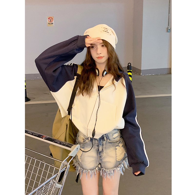 Big fish scale 260g 100% polyester thin sweatshirt women's hooded letter embroidery back strip double hood