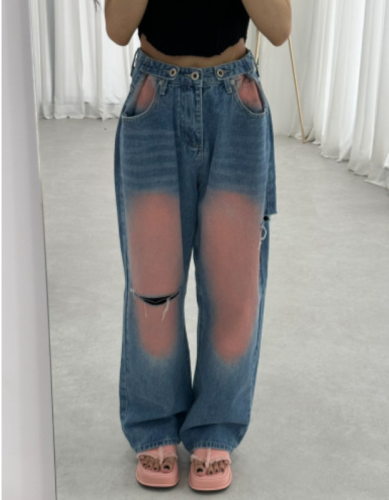 Blush baggy jeans with adjustable waist