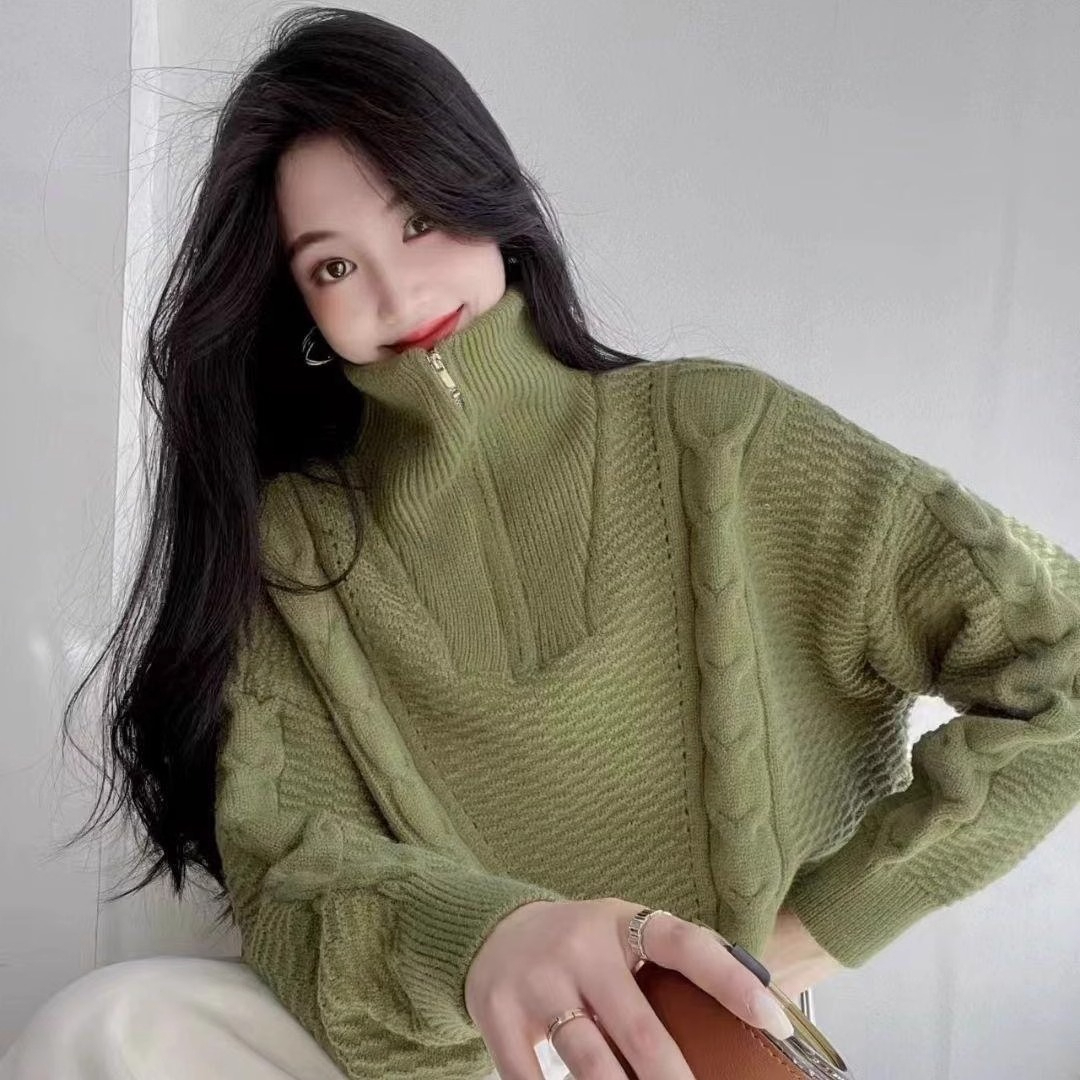Arctic velvet acrylic 48% nylon 22% PBT30% turtleneck sweater zipper autumn and winter knitwear top coat
