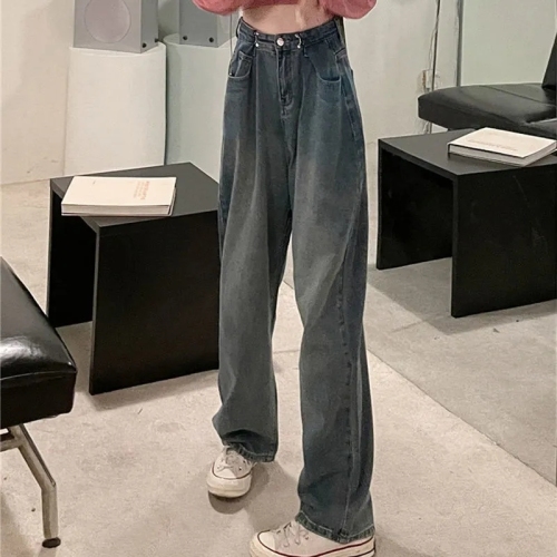 Pants Women's 2023 New Loose High Waist Slender Drape Straight Tube Floor Mopping Light Color Thin Section Autumn Wide Leg Jeans