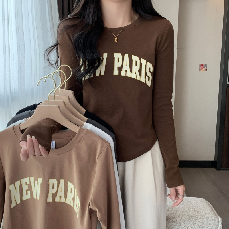 There are ammonia velvet printed long-sleeved T-shirt women's brushed autumn and winter bottoming shirt