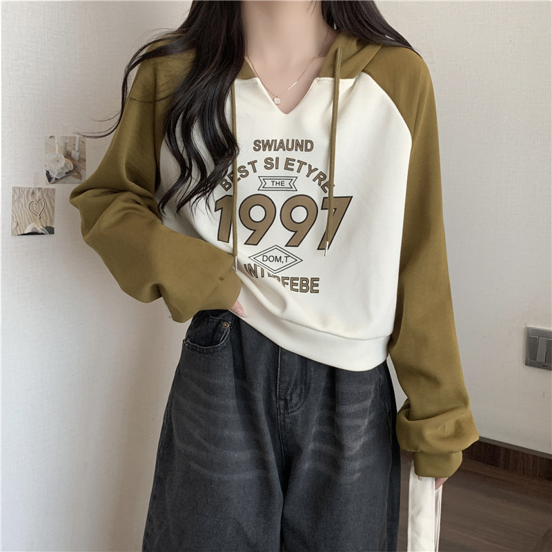 Big fish scale 260g 100% polyester thin sweatshirt women's hooded printed splicing back strip double hood