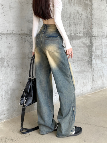 Wide-leg jeans for women in spring and autumn high-waisted loose straight  new style retro drape floor-length pants