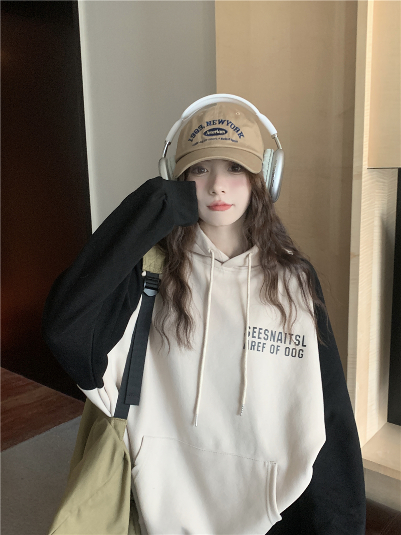 Big Fish Scale 260g 100% polyester thin sweatshirt for women round neck with letter print stitching and back strip
