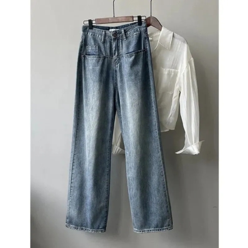 American retro straight jeans women's autumn and winter 2023 new small tall waist drape loose all-match wide-leg pants