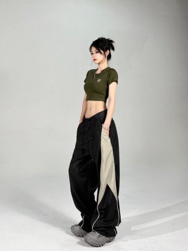 European and American autumn high street design pleated wide-leg casual pants for women, thin, straight, drapey, floor-length mopping pants