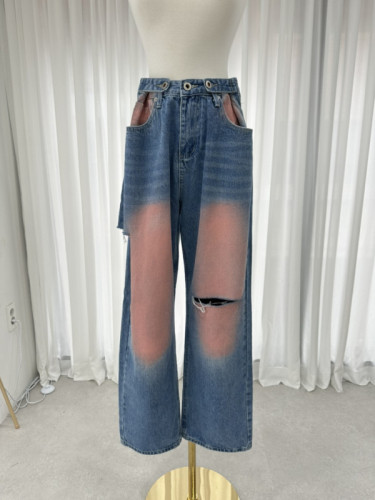 Blush baggy jeans with adjustable waist