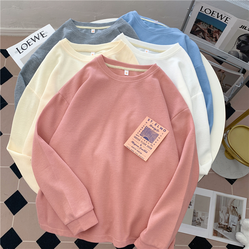 Waffle 250g American waffle sweatshirt for women early autumn thin loose large version lazy style jacket ins