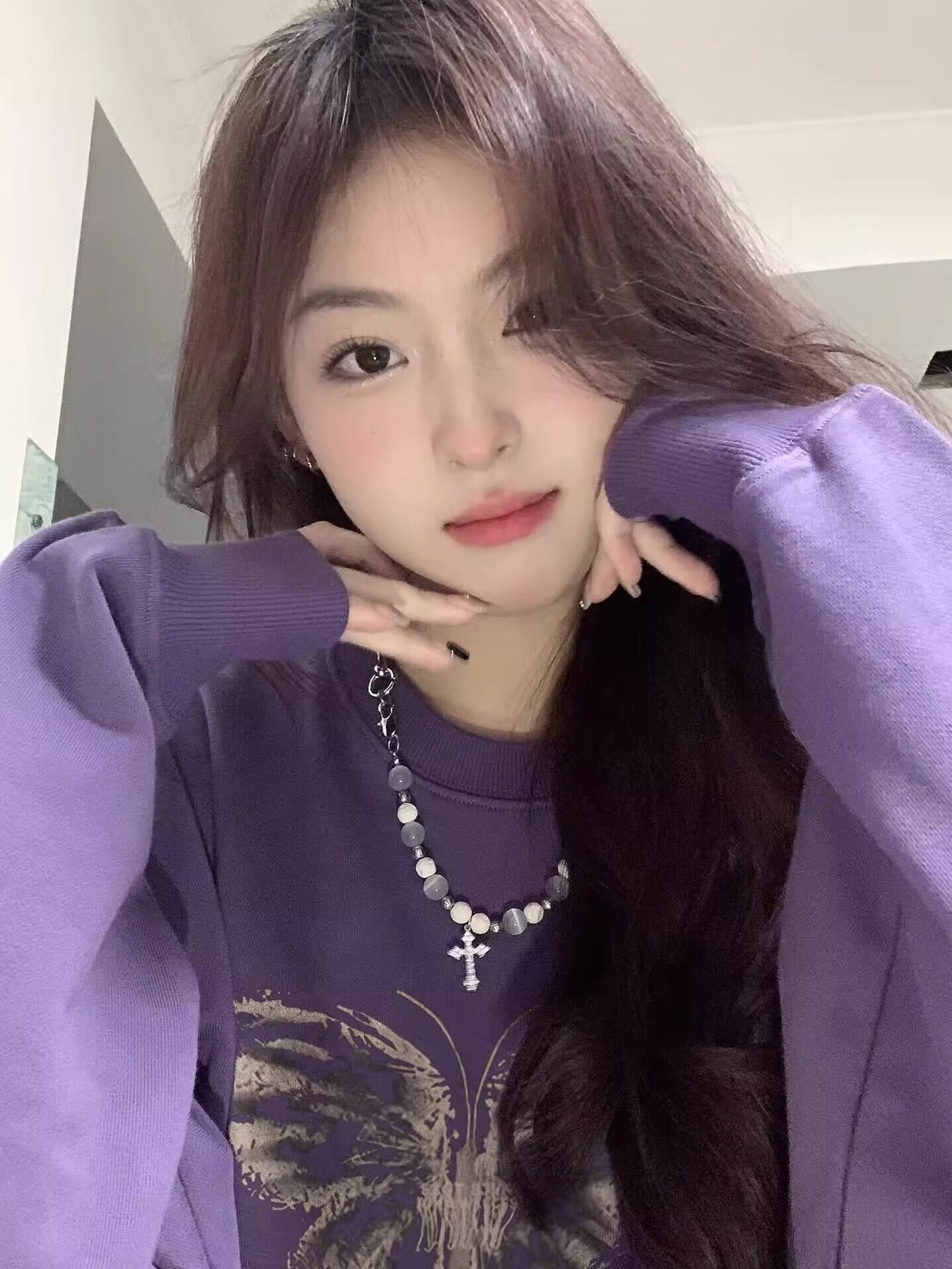 Anti-cotton Huamian composite milk silk 300g silver fox velvet 400g round neck sweater women