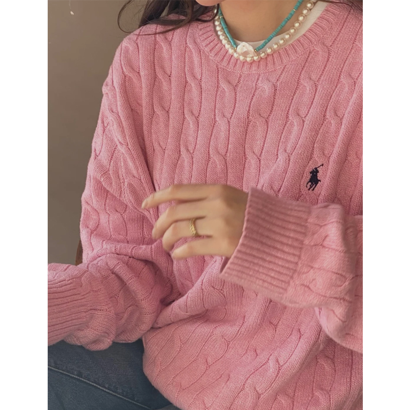 Korean style lazy little twist pullover sweater for women autumn new loose solid color retro long-sleeved round neck outer sweater
