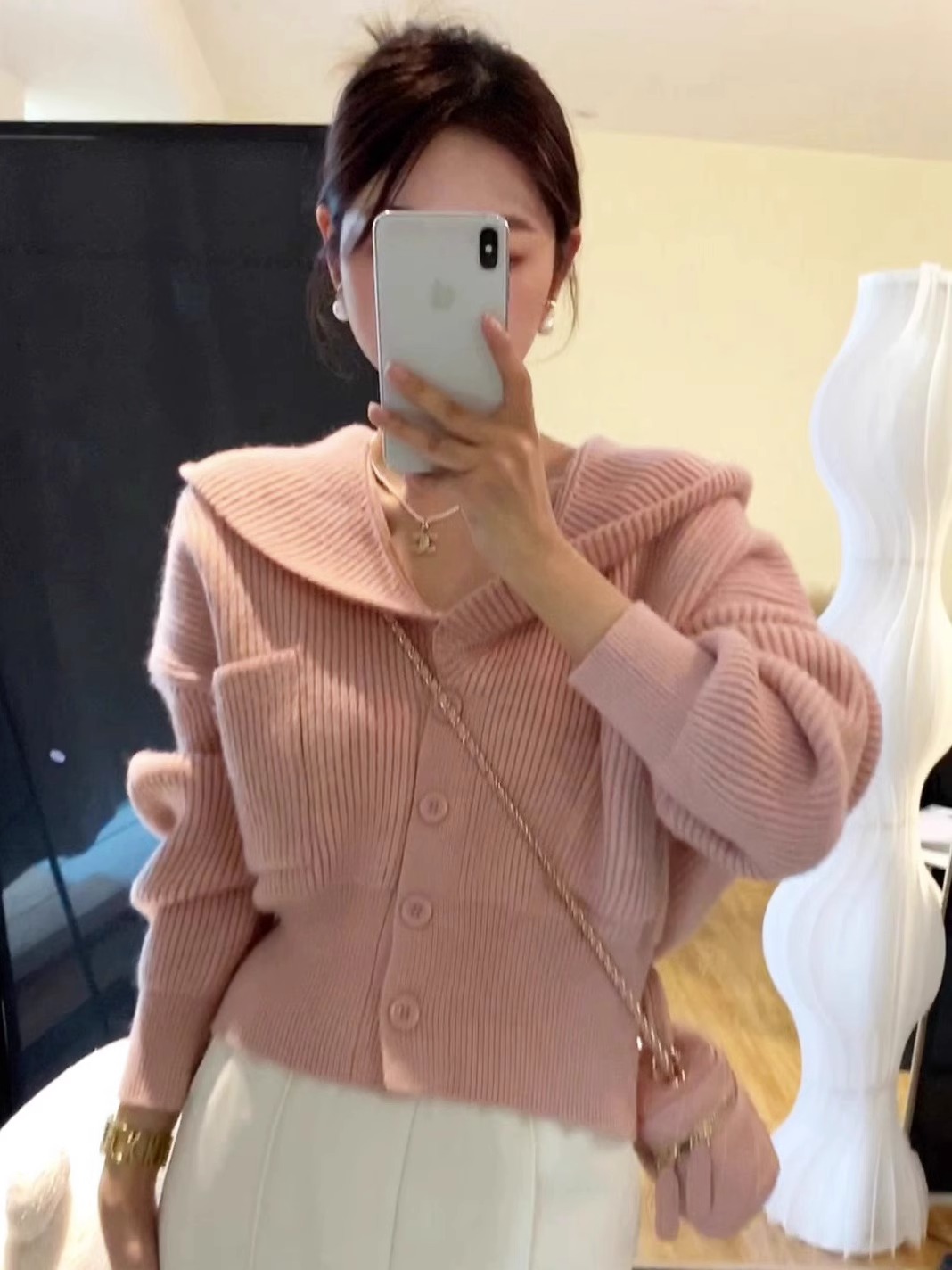 溫柔軟糯連帽毛衣開衫粉色外套女秋冬短款針織衫設計小眾長袖上衣