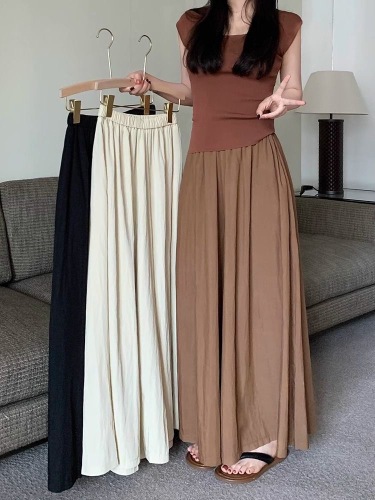 Textured casual trousers for women in autumn  new retro high-waist slim design solid color wide-leg skirt pants