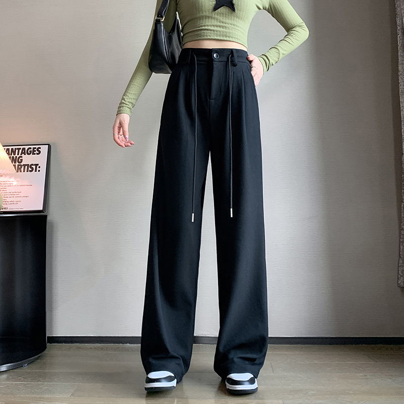 Wide-leg pants for women, high-waisted, loose, straight, slim, black casual sports autumn and winter trousers