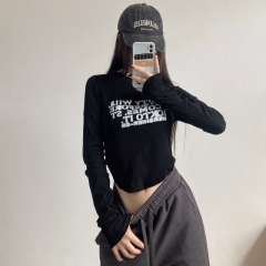 8147# Ammonia German velvet top-stitch brushed design niche bottoming shirt women's long-sleeved T-shirt