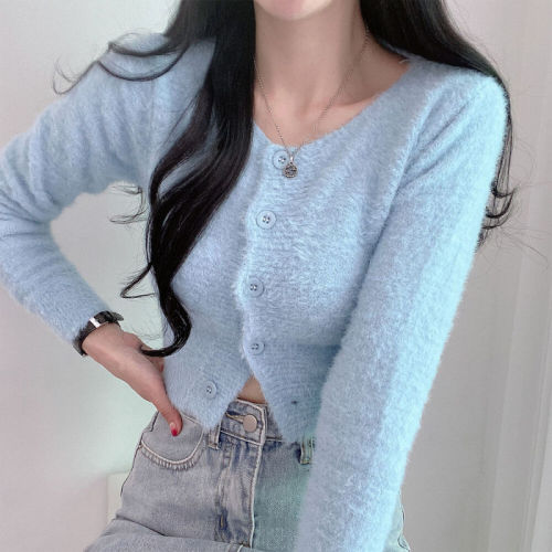 Gentle style, plush and waxy sweater jacket for autumn and winter, versatile loose knitted top for women for eight years