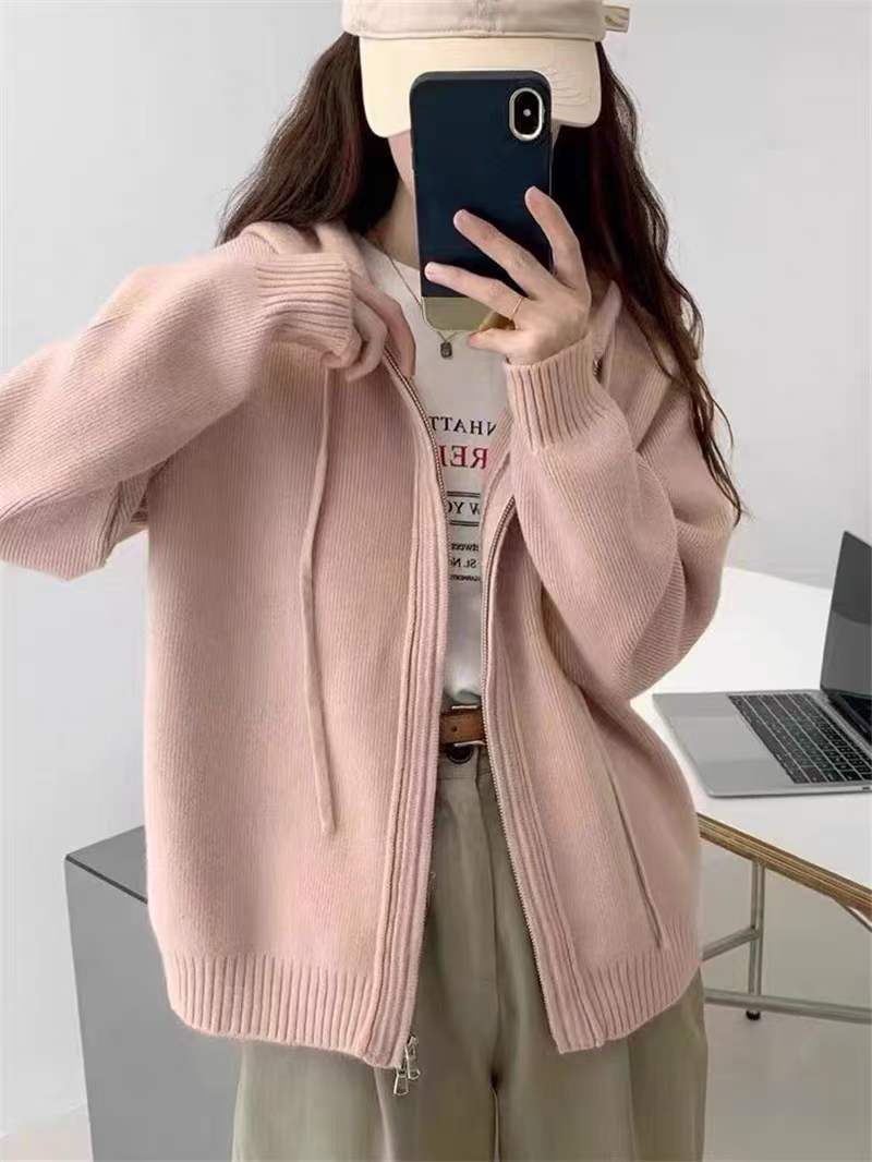 Arctic velvet zipper cardigan knitted sweater loose jacket top outer layer