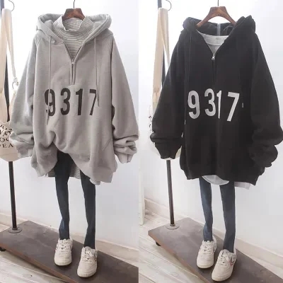 Sweater women's autumn and winter 2023 new Korean style ins trendy lazy style bf loose large size plus velvet thickened zipper jacket