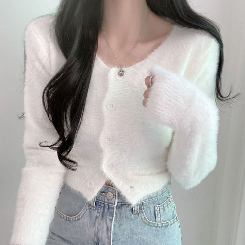 Gentle style, plush and waxy sweater jacket for autumn and winter, versatile loose knitted top for women for eight years