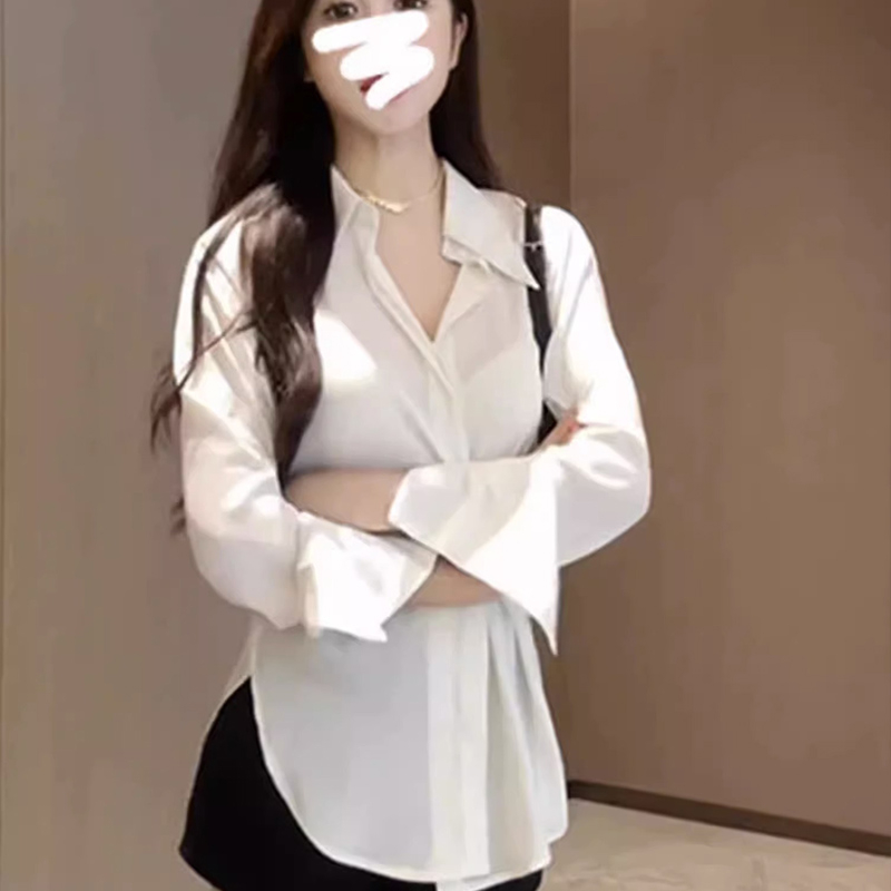 Long-sleeved shirt women's early autumn thin design sense shirt loose mid-length cardigan top