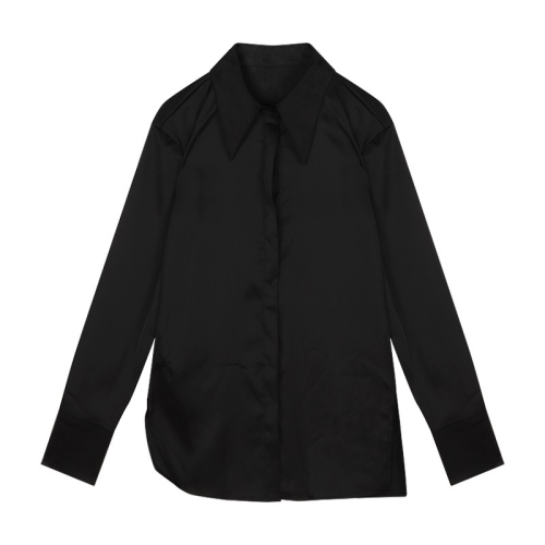 98 polyester fiber 2 spandex French style black long-sleeved shirt women's summer thin section design sense