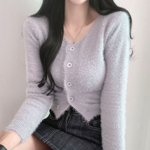 Gentle style, plush and waxy sweater jacket for autumn and winter, versatile loose knitted top for women for eight years