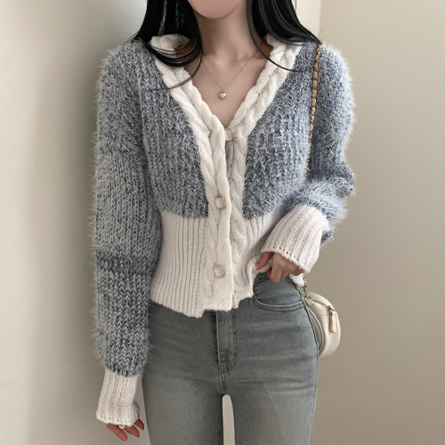 It has been eight years. Xiaoxiangfeng soft waxy wool knitted cardigan autumn high-end temperament sweet sweater with puff sleeves