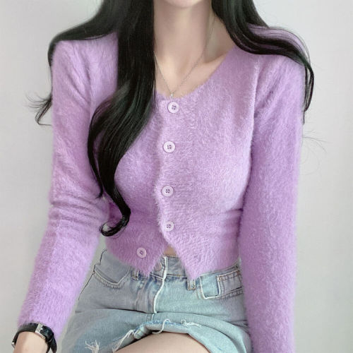 Gentle style, plush and waxy sweater jacket for autumn and winter, versatile loose knitted top for women for eight years