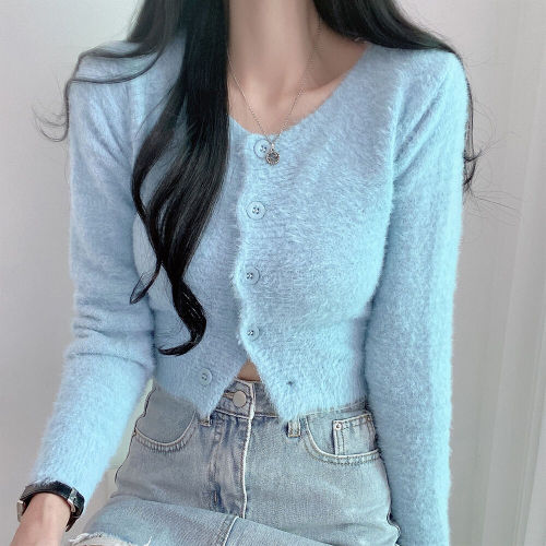 Gentle style, plush and waxy sweater jacket for autumn and winter, versatile loose knitted top for women for eight years