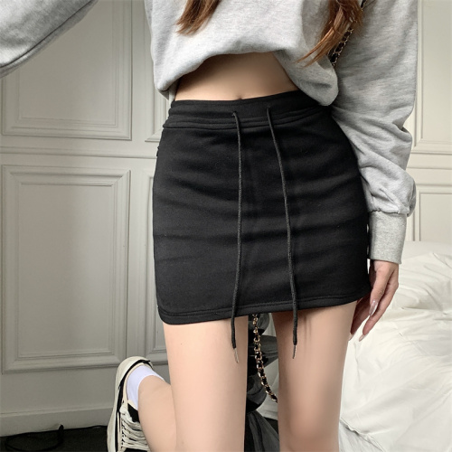 Autumn sweet and spicy style drawstring sports gray skirt girls high waist all-match bag hip A-line skirt