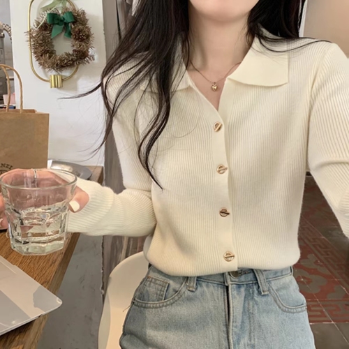 Design niche V-neck long-sleeved sweater for women in autumn and winter half-open collar western-style top bottoming sweater