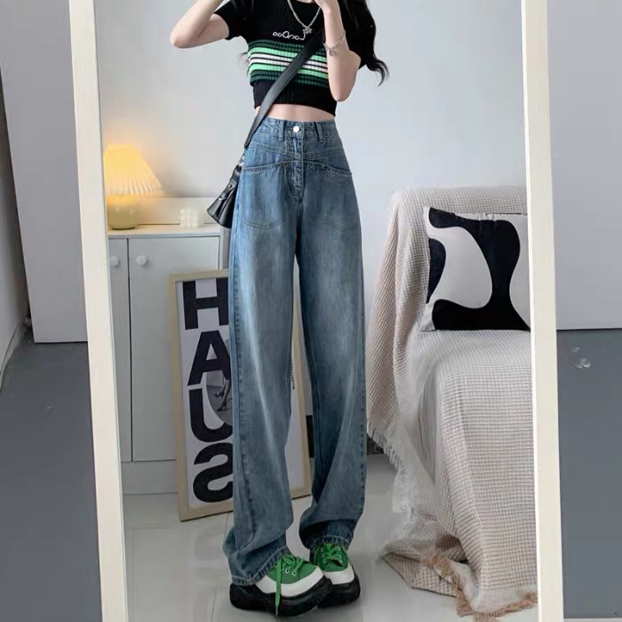 High-waist jeans for women in autumn 2023 new straight-leg loose slim design niche floor-length pants wide-leg pants