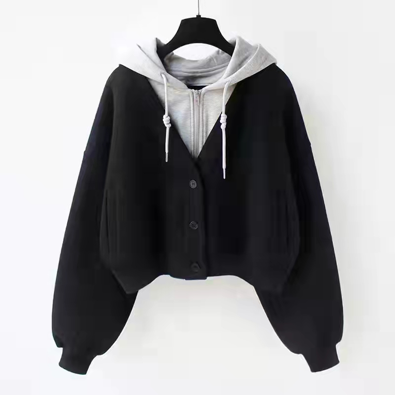 Large size 2023 spring and autumn niche design fake two-piece versatile loose casual sweatshirt trend