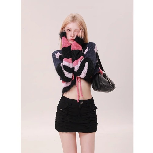 Hot Girl Sweater Coat Women's Cardigan Thin Design Niche Loose Spring and Autumn Short Striped Sweater