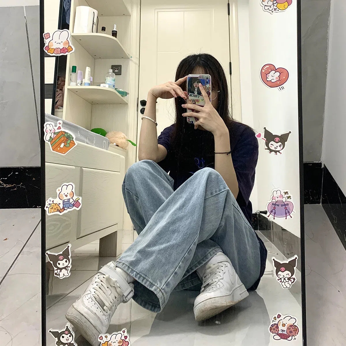 Student autumn and winter simple wide-leg jeans for women, loose and versatile, slimming ins small straight pants high waist fashion