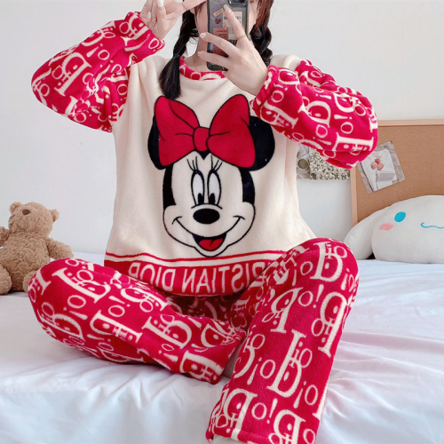 Coral Fleece Pajamas Women's Winter Cute Cinnamon Dog Plus Velvet Warm Flannel 2023 New Home Clothes