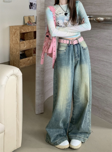 Autumn New Loose High Waisted Wide Leg Slim Jeans for Women