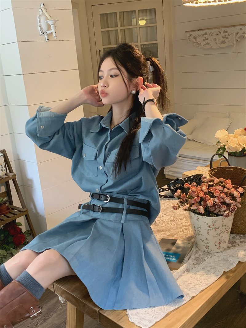 2023秋裝新款氣質顯瘦襯衫外套女+高腰半身裙