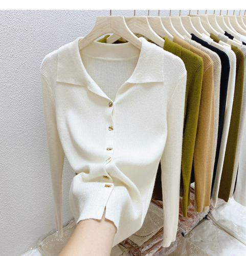 Design niche V-neck long-sleeved sweater for women in autumn and winter half-open collar western-style top bottoming sweater